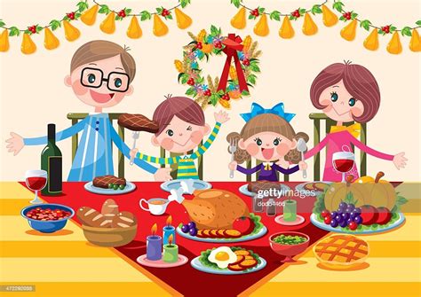 Does he steal presents from kids? Happy Family Thanksgiving Dinner stock vector | Getty Images