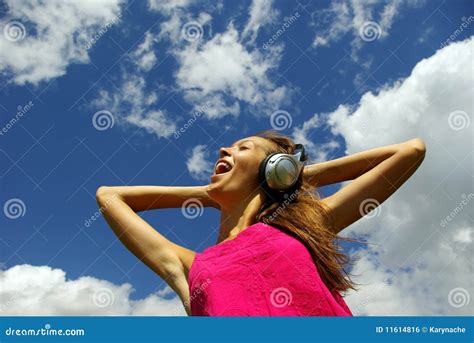 Young Woman With Headphones Outdoors Stock Photo Image Of Face Model