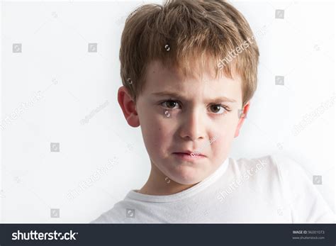 Closeup Portrait Angry Little Boy Isolated Stock Photo 96001073