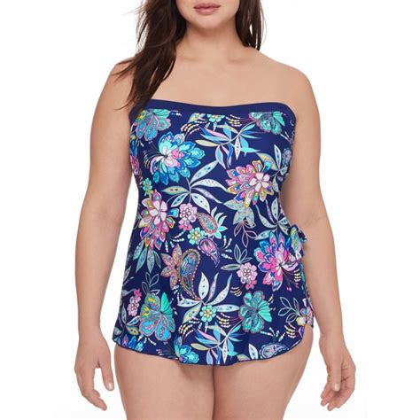 Maxine Of Hollywood Womens Plus Size Tulum Tiki Foral Bandeau One Piece