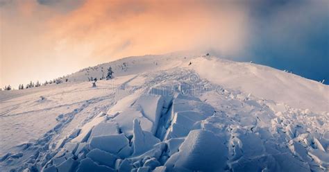 Snow Avalanche In Winter Mountains Stock Photo Image Of Natural