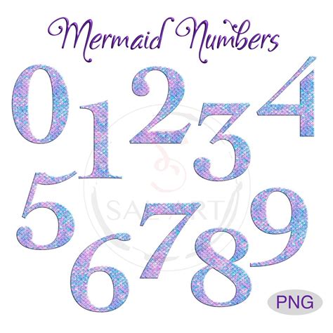 Mermaid Numbers Clipart Png Mermaid 0 9 Png Etsy