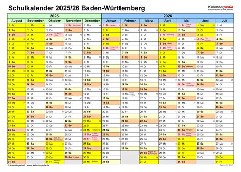Schulkalender 20252026 Baden Württemberg Für Excel