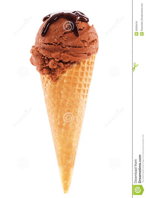 Chocolate Flavor Ice Cream In A Cone With Chocolate Sauce