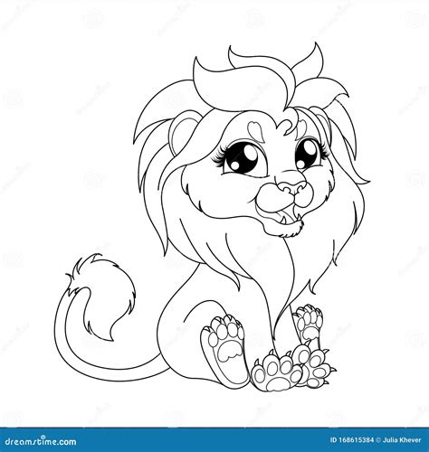 Cute Hand Drawn Baby Lion Drawing Contour For Coloring Stock Vector