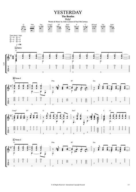 We have an official money tab made by ug professional guitarists.check out the tab ». Yesterday by The Beatles - Full Score Guitar Pro Tab | mySongBook.com