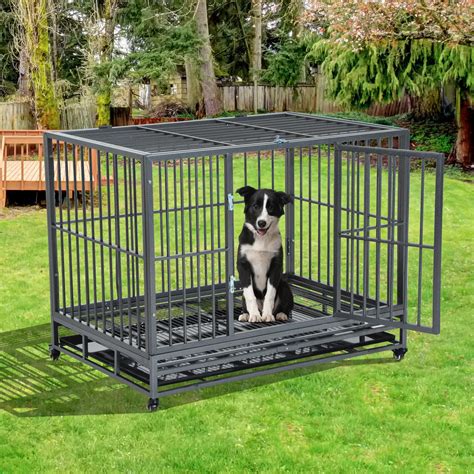 42 Stainless Steel Elevated Indestructible Large Dog Kennel Rolling