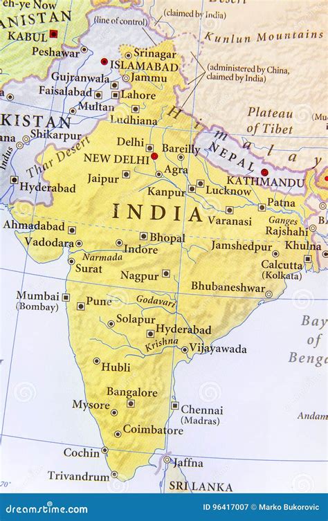 Mapa Geográfico De La India Con Las Ciudades Importantes Imagen De