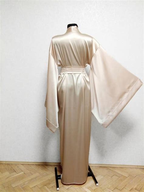 Long Silk Robe Silk Kimono Robe Ivory Bridal Robe Silk Etsy Long Silk