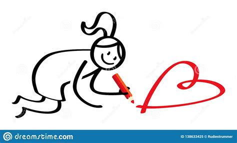 Stick Figure Woman Painting Red Heart Female Stickman