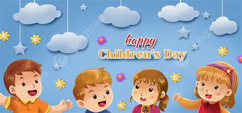 Happy Childrens Day Kids Illustration With Clouds Background Clouds