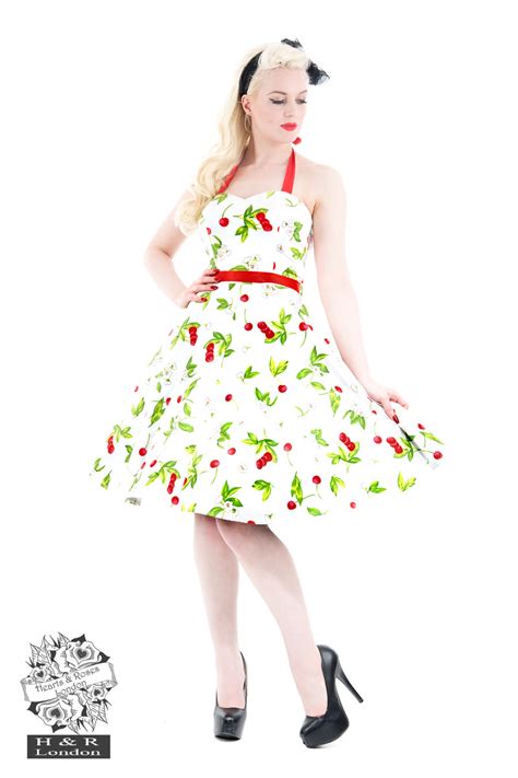 White Dolores Cherry Swing Dress In White Hearts And Roses London