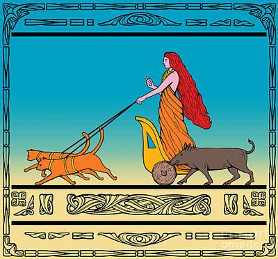 Buy 'freya driving her cat chariot' by dani kaulakis as a sticker. Freya Posters | Fine Art America