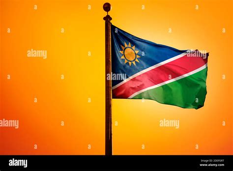 Namibia Flag Flag Waving With Sunrise Stock Photo Alamy