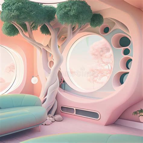 Pink Futuristc Room With Tree Stock Illustration Illustration Of Pink