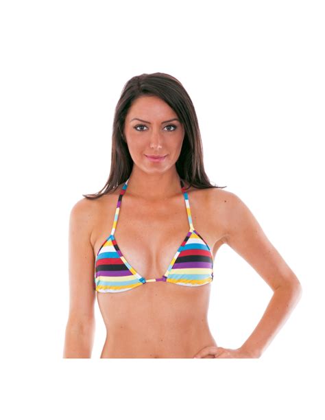 Multi Coloured Striped Triangle Bikini Top Soutien Inhambus Micro Brand Rio De Sol