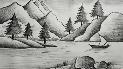 Easy River Scenery Drawing For Beginners How To Draw Simple Nature Riset