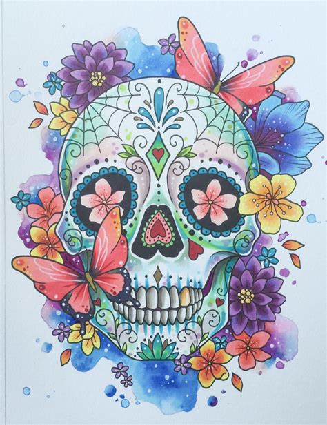 Sugar Skull Print Tattoo Design Day Of The Dead Art Tattoo Print