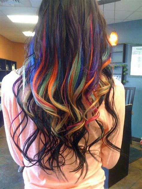 Rainbow Highlights Extensions Ombre Hair Pinterest Studios Hair