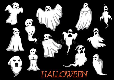 White Flying Halloween Monsters And Ghosts Stock Vector Illustration