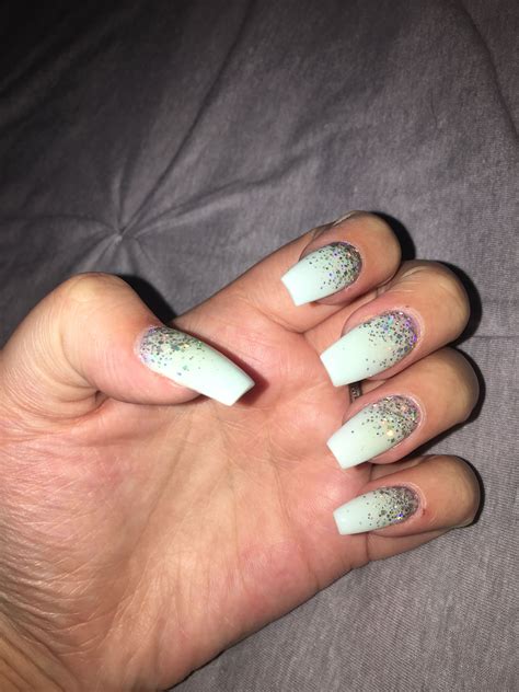 Mint Green And Silver Glitter Ombré Nails Ombre Nails Glitter Ombre
