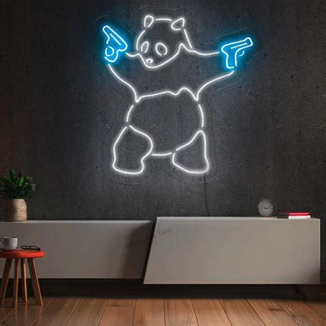 Panda With Pistols Led Neon Sign Wall Decor Animal Neon Sign Bedroom