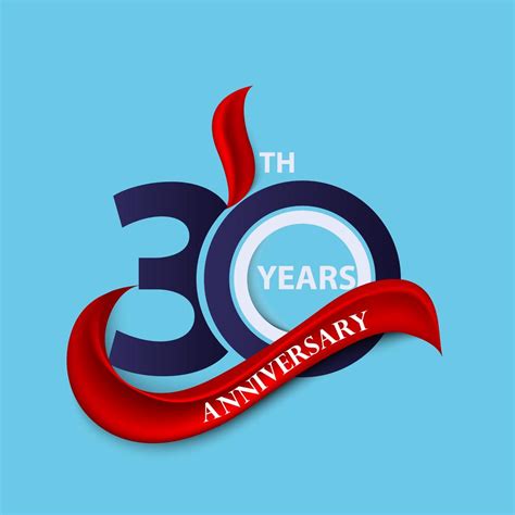 30th Anniversary Sign And Logo Celebration Symbol With Red Ribbon
