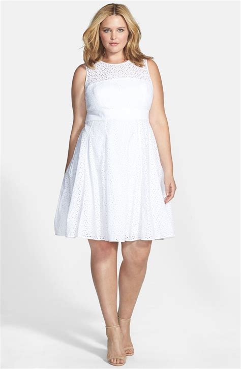Eliza J Eyelet Cotton Fit And Flare Dress Plus Size Nordstrom