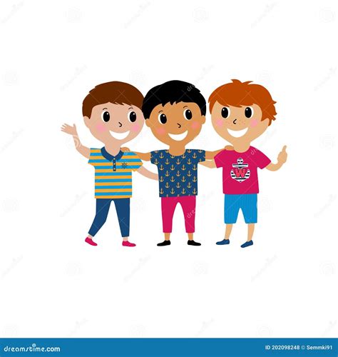 Vector Illustration Cute Kids Smiling Cartoon Isolated On White