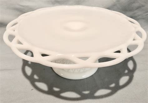 Vintage White Milk Glass Pedestal Cake Serving Plate