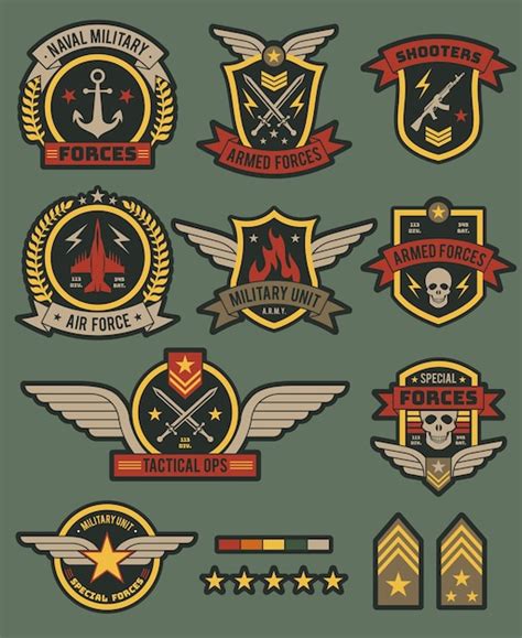 Colección de insignias del ejército militar Vector Premium
