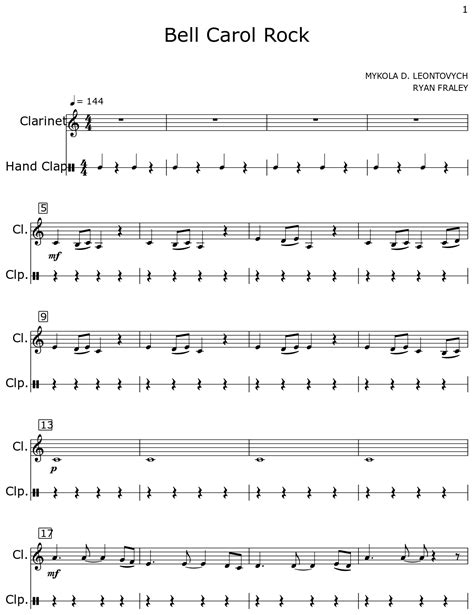 Bell Carol Rock Sheet Music For Clarinet Hand Clap