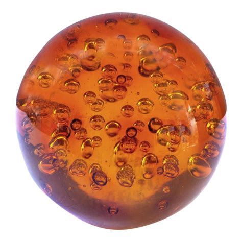 Overscale Amber Murano Blown Art Glass Sphere With Interior Bubbles
