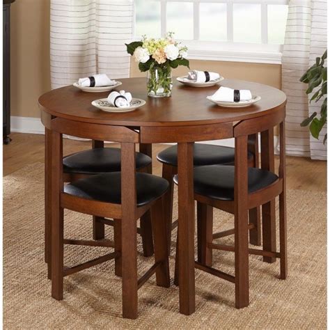 Glass dining table and 6 chairs sets uk. 5 Piece Round Dining Set Walnut Wood Living Room Kitchen ...