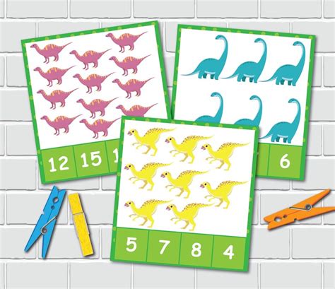 Dinosaurs Clip And Count Cards 1 20 Toddler Counting Etsy
