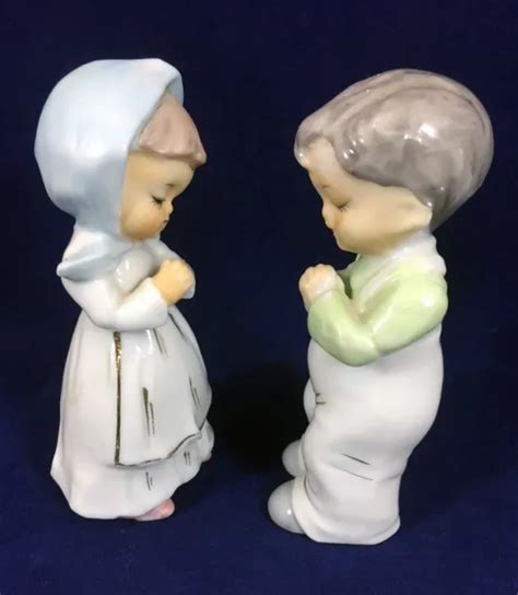 Vintage Japan Porcelain Figurines Boy Girl Praying Children Knee Prayer