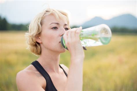 Fitness Woman Drinking Water Stock Photo Image Of Caucasian Fashion