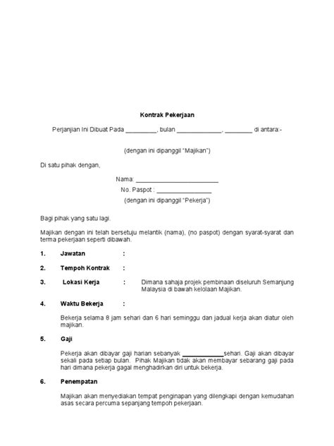 Contoh surat perjanjian kontrak kerja karyawan sederhana. surat KonTrak
