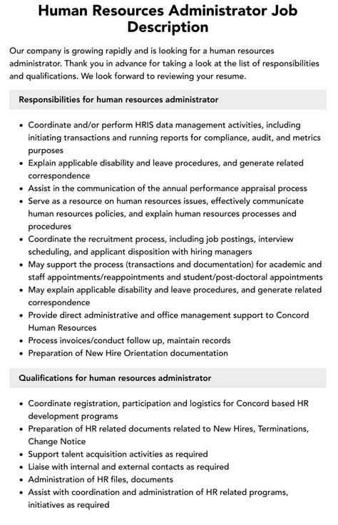 Human Resources Administrator Job Description Velvet Jobs
