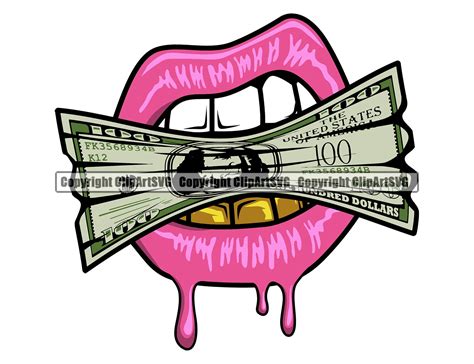 Sexy Lips Bite Money Cash 100 Dollar Bill Gold Teeth Mouth Etsy