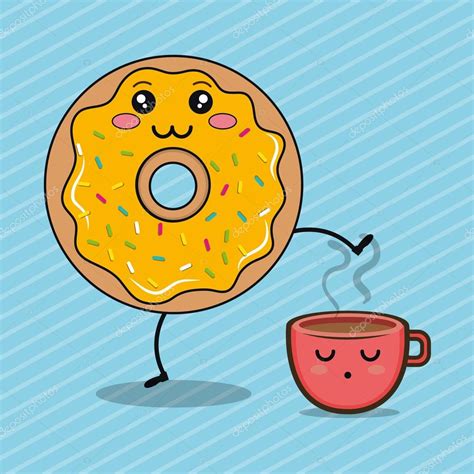Donut And Coffee Kawaii Cartoon ⬇ Vector Image By © Yupiramos Vector