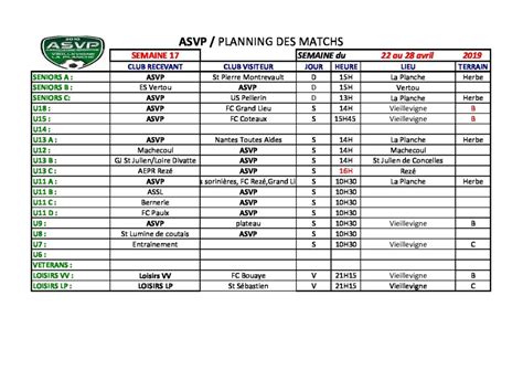 Planning Semaine 17 Du 22 Au 28 Avril 2019 Site Web De Lasvp