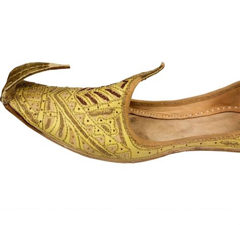 Indian Beak Shoes Men Khussa In Golden Colour Oriental Style