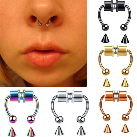 Orztoon Fashion Punk Fake Nose Ring For Women Men Stainless Steel Magnet Fake Piercing Septum