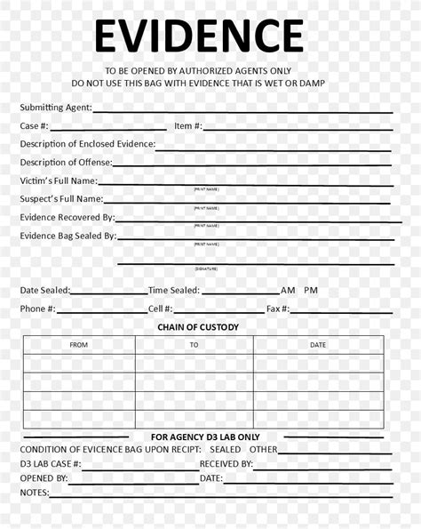 Template Crime Scene Evidence Chain Of Custody Form Png 750x1030px