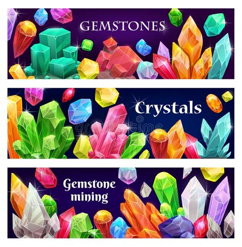 Precious Crystals And Gems Jewelry Vector Banners Stock Illustration