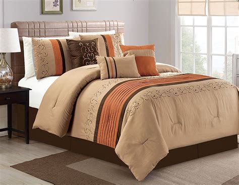 Brylanehome comforter set (blue pink brown,queen) review. Queen Cal King Brown Tan Spice Embroidered Striped 7 pc ...