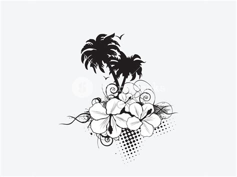 Vector Palm Trees With Hibiscus Flowers And Grunge Elements Royalty