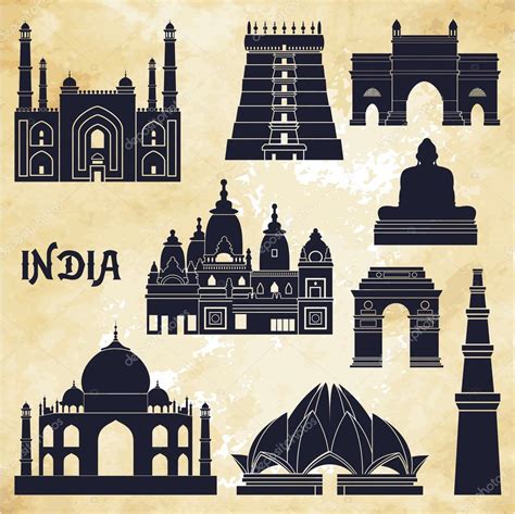 India Landmarks And Monuments — Stock Vector © Camillacasablanca 63567689