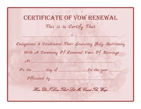 Free Printable Vow Renewal Certificate Bouquet Red Tint Wedding